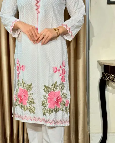 Ivory Blossom Premium Cotton Kurti Set
