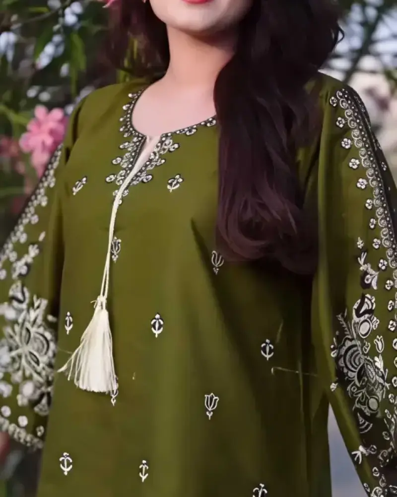 Mehendi Emerald Glow | Premium Muslin Cotton Kurti Set