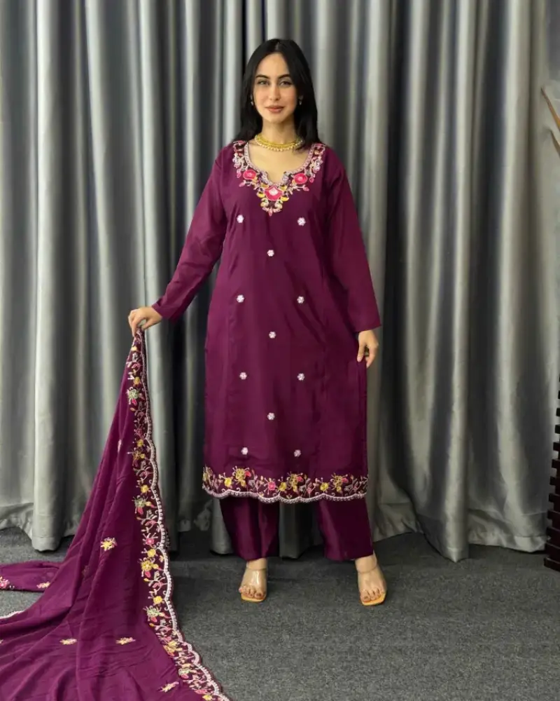 Royal Plum Chinon Silk Set