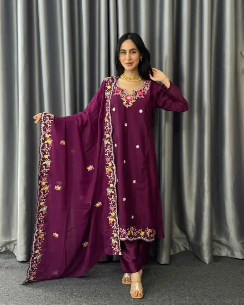 Royal Plum Chinon Silk Set