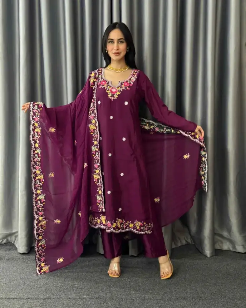 Royal Plum Chinon Silk Set