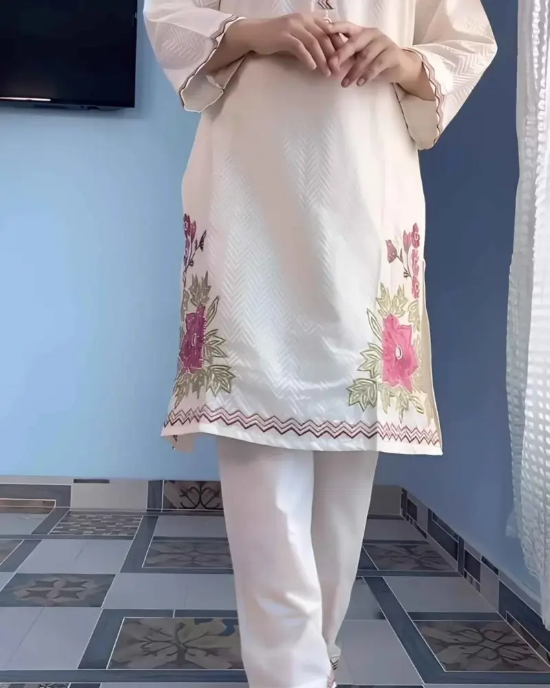 Ivory Blossom Premium Cotton Kurti Set