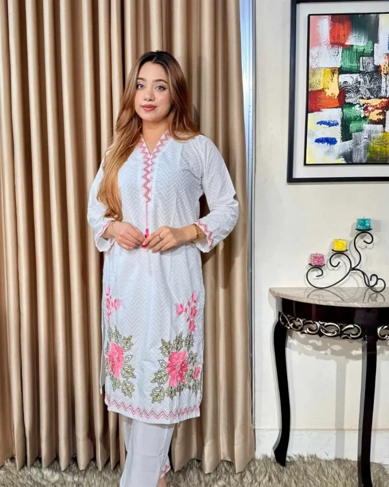 Ivory Blossom Premium Cotton Kurti Set